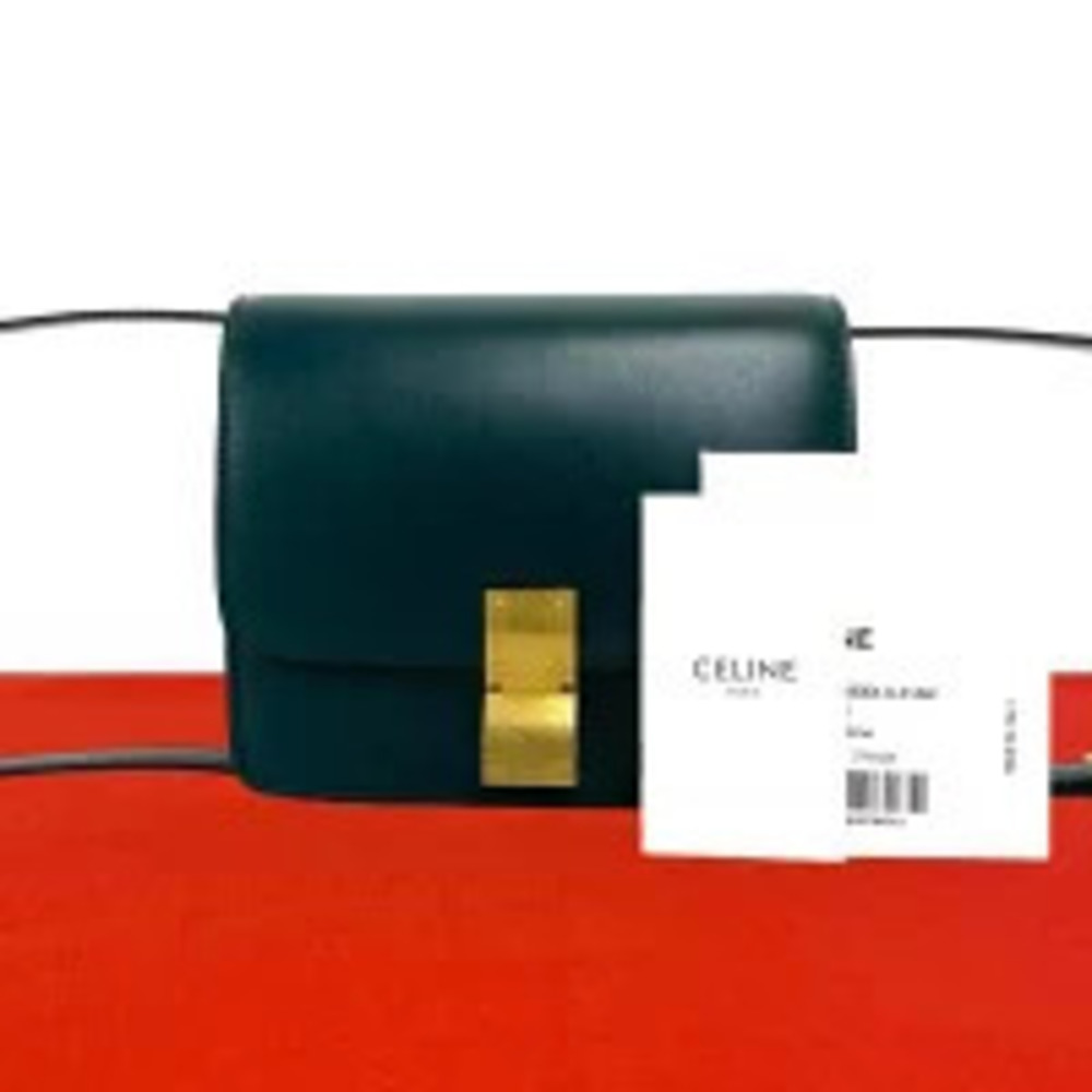 Celine Leather Semi Hobo Bag Sacoche Green